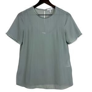 REISS Stella Top w Cami Blouse Gray Lace Trim Polyester - Size US 2